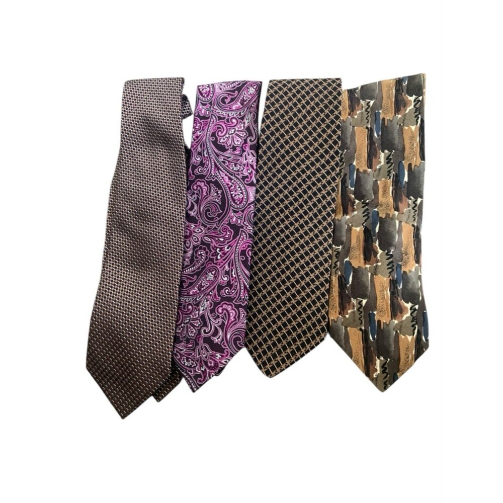 Geoffrey Beene Jimmy V Four Neck Tie Set Lot Bundle Paisley Career Office Work